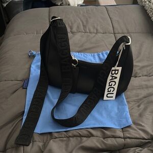 Baggu Black Leather Crescent Belt Bag